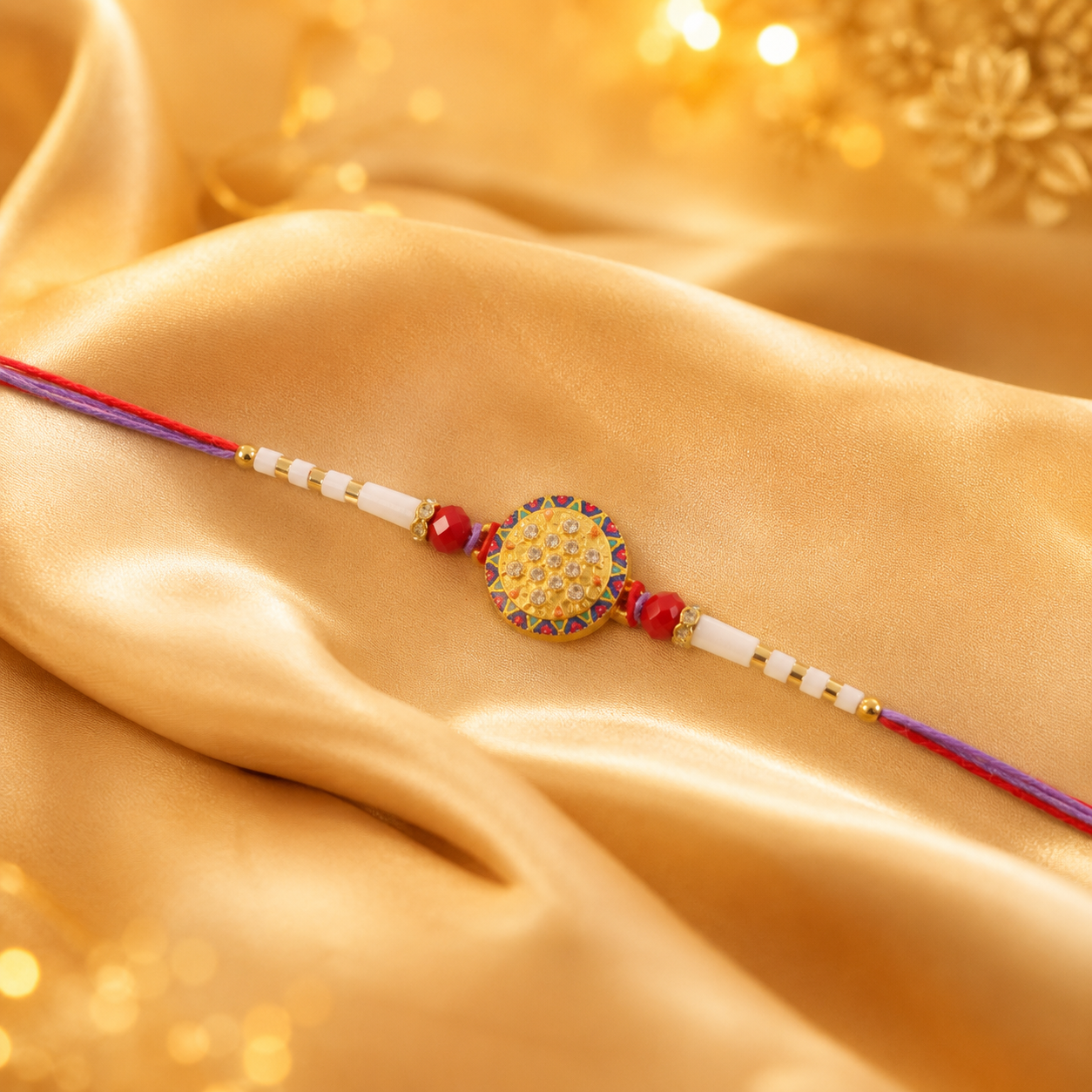 Stylish traditional rakhi with beads and intricate detailing