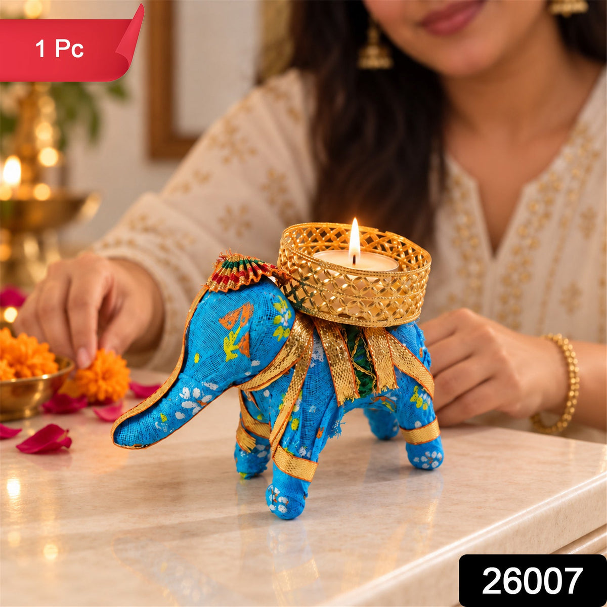Decorative Elephant Tealight Candle Holder for Festive Home and Table Decor (1 Pc)