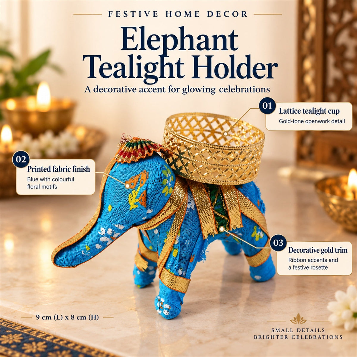 Decorative Elephant Tealight Candle Holder for Festive Home and Table Decor (1 Pc)