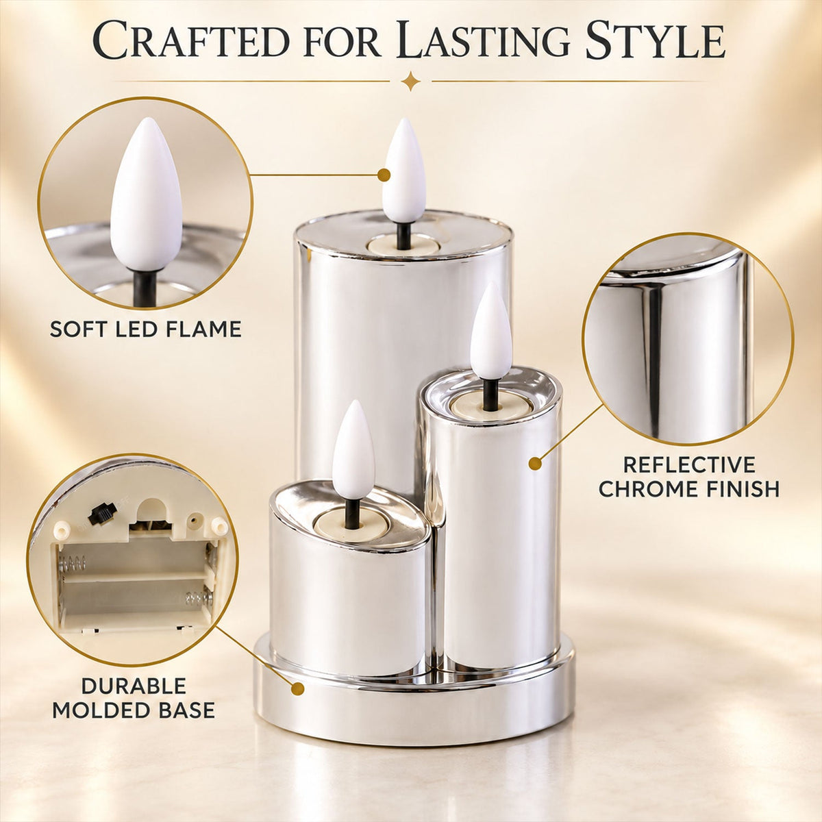 Chrome battery candle table decor