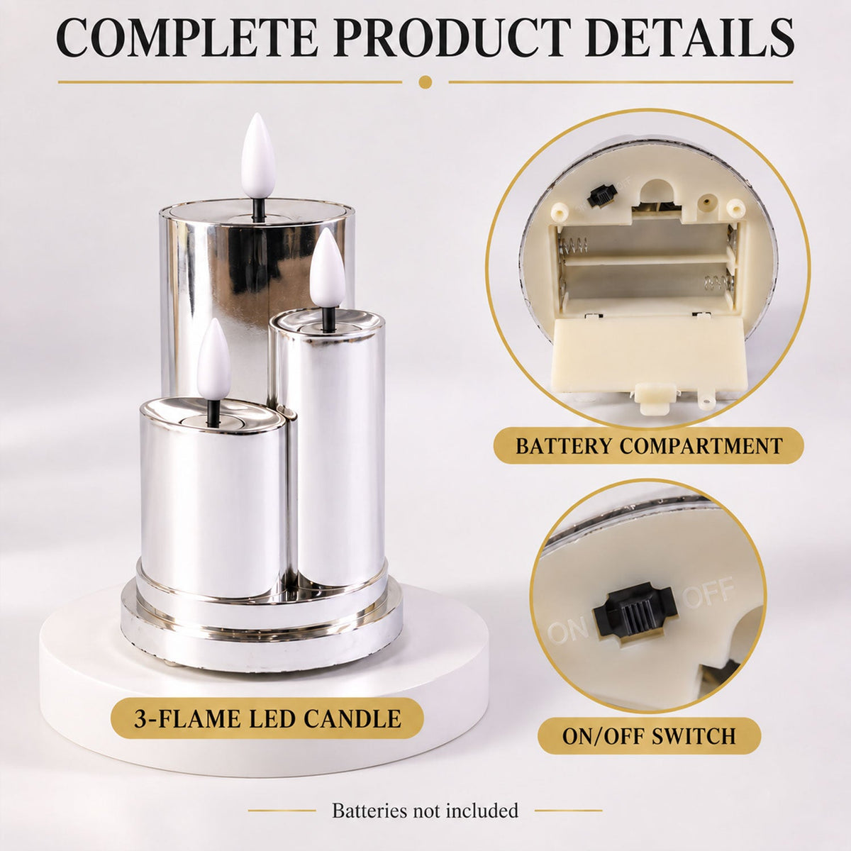 Chrome LED candle white bg