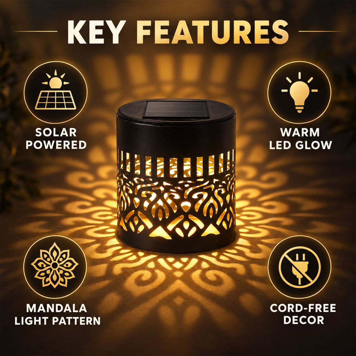 Decorative solar LED lamp with mandala pattern - view 02
