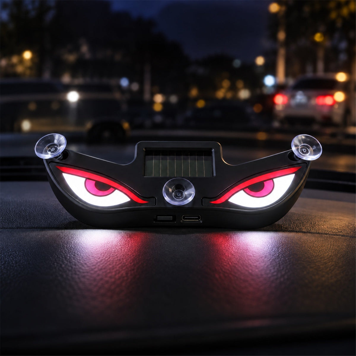 Solar evil eyes warning light car USB suction