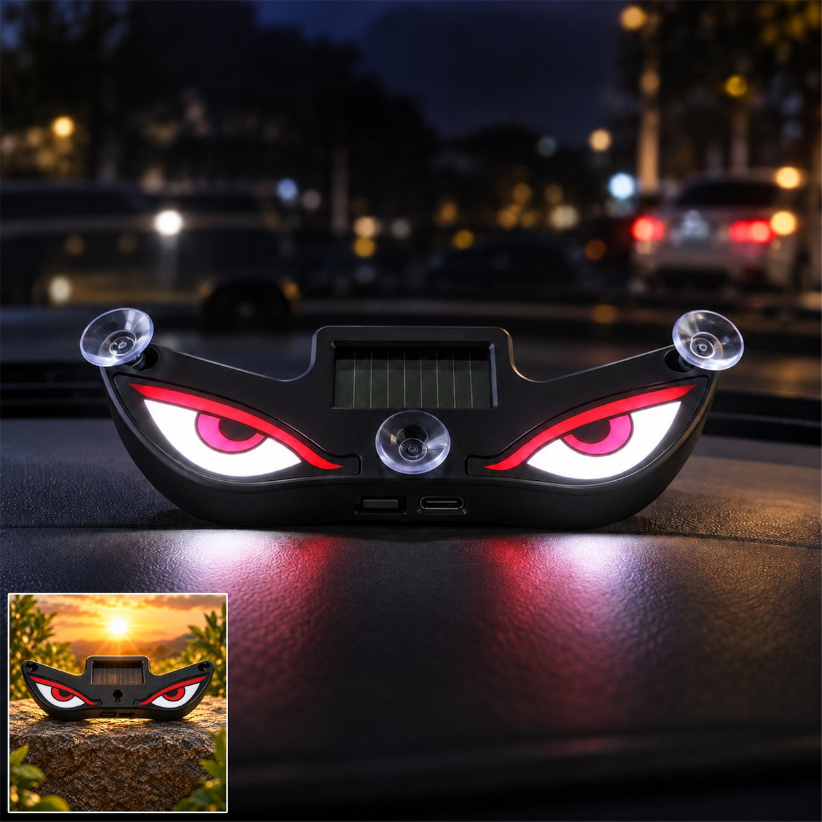 Evil eyes warning light white bg