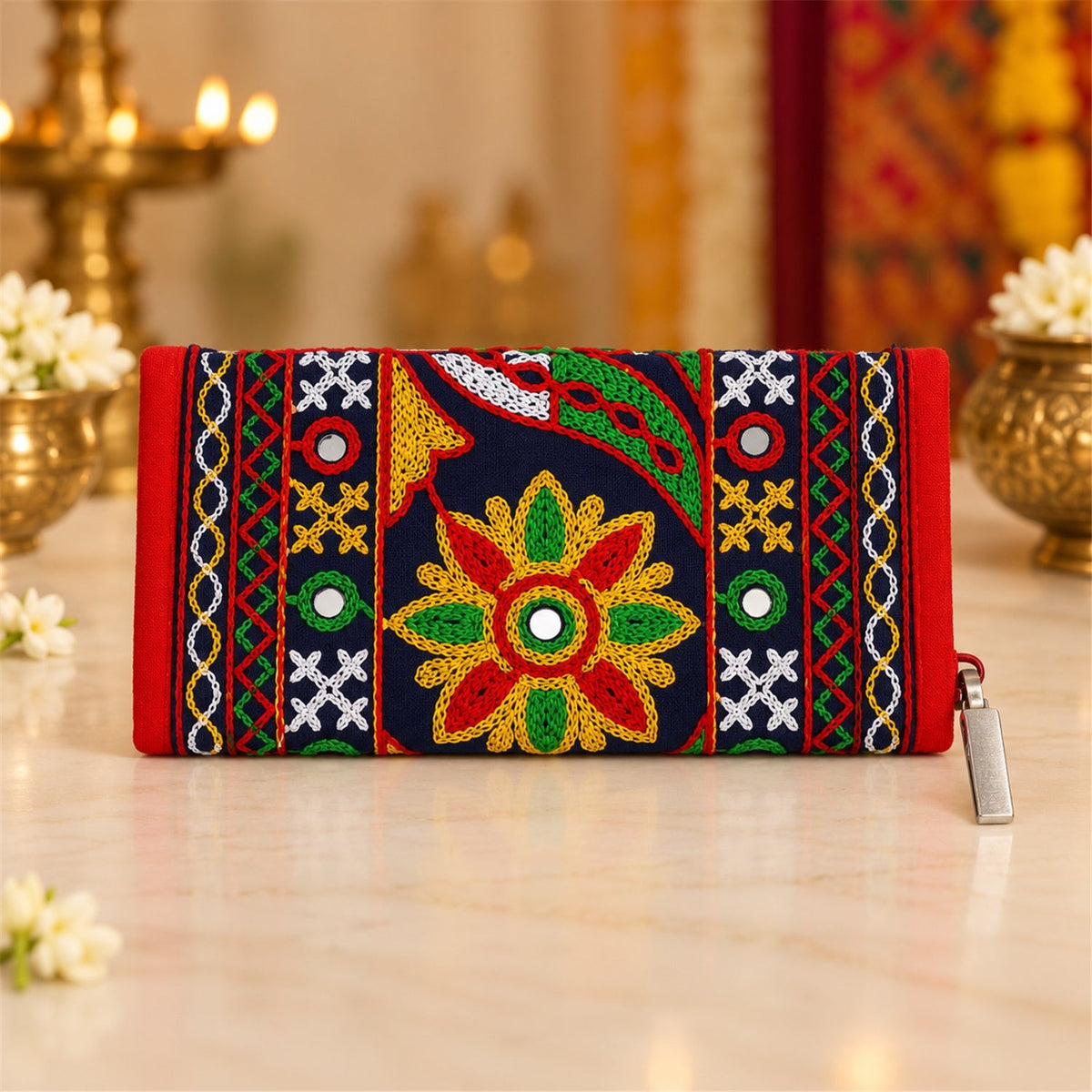 Ethnic floral clutch purse women