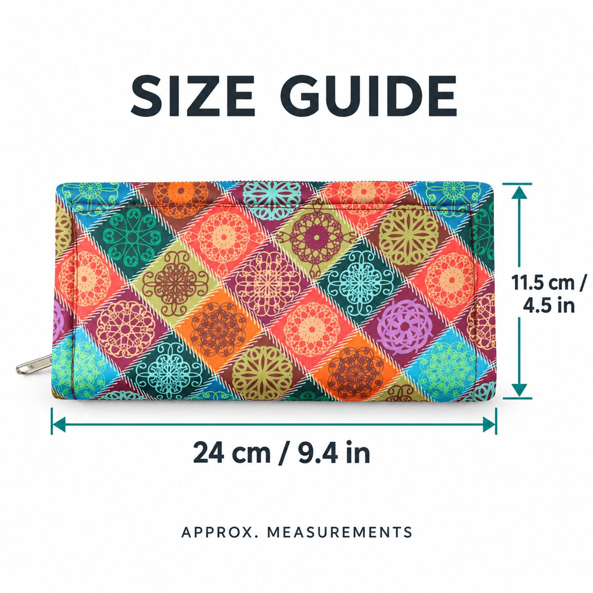 Traditional mandala print zipper wallet - dimensions