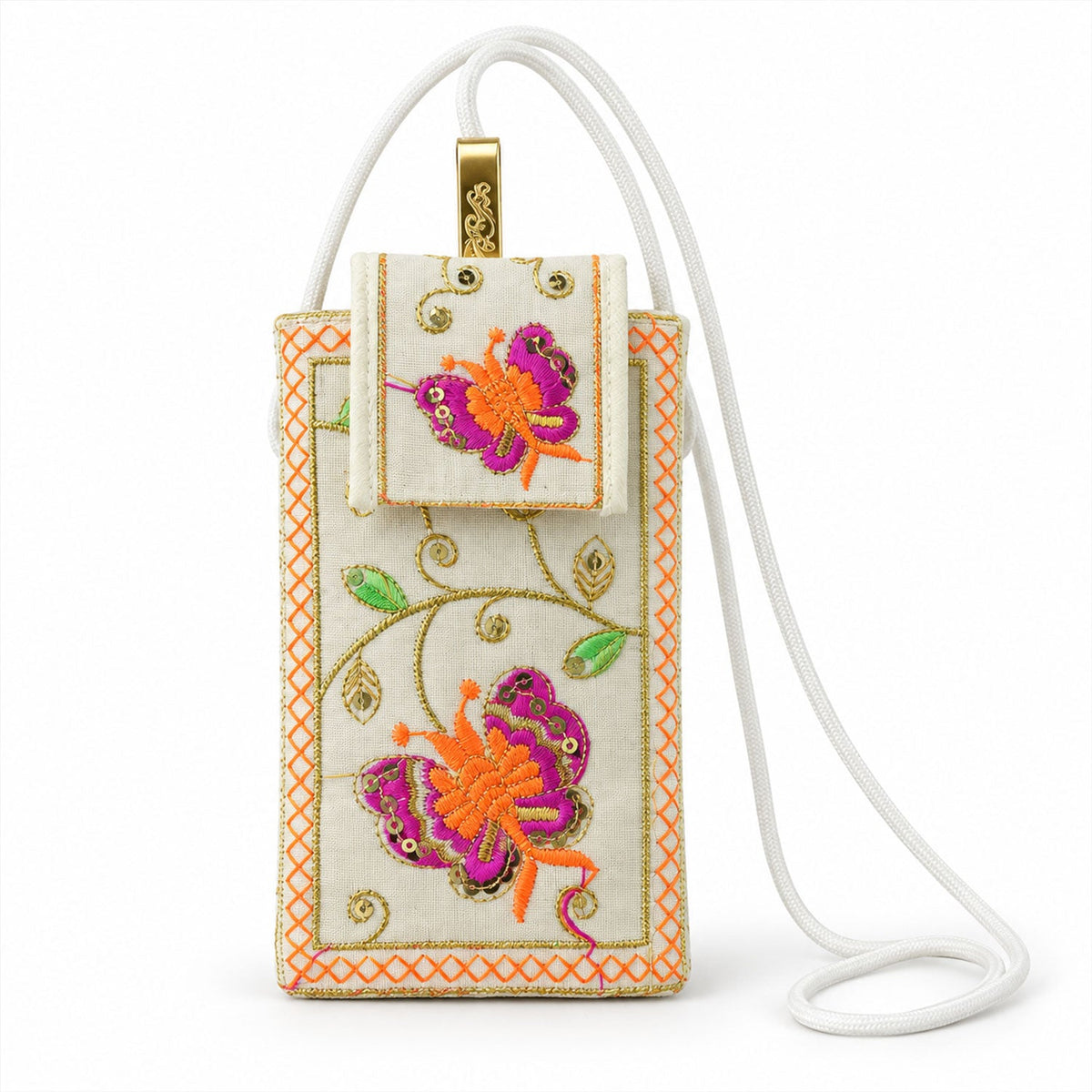 Traditional embroidered mobile sling pouch - product view 06