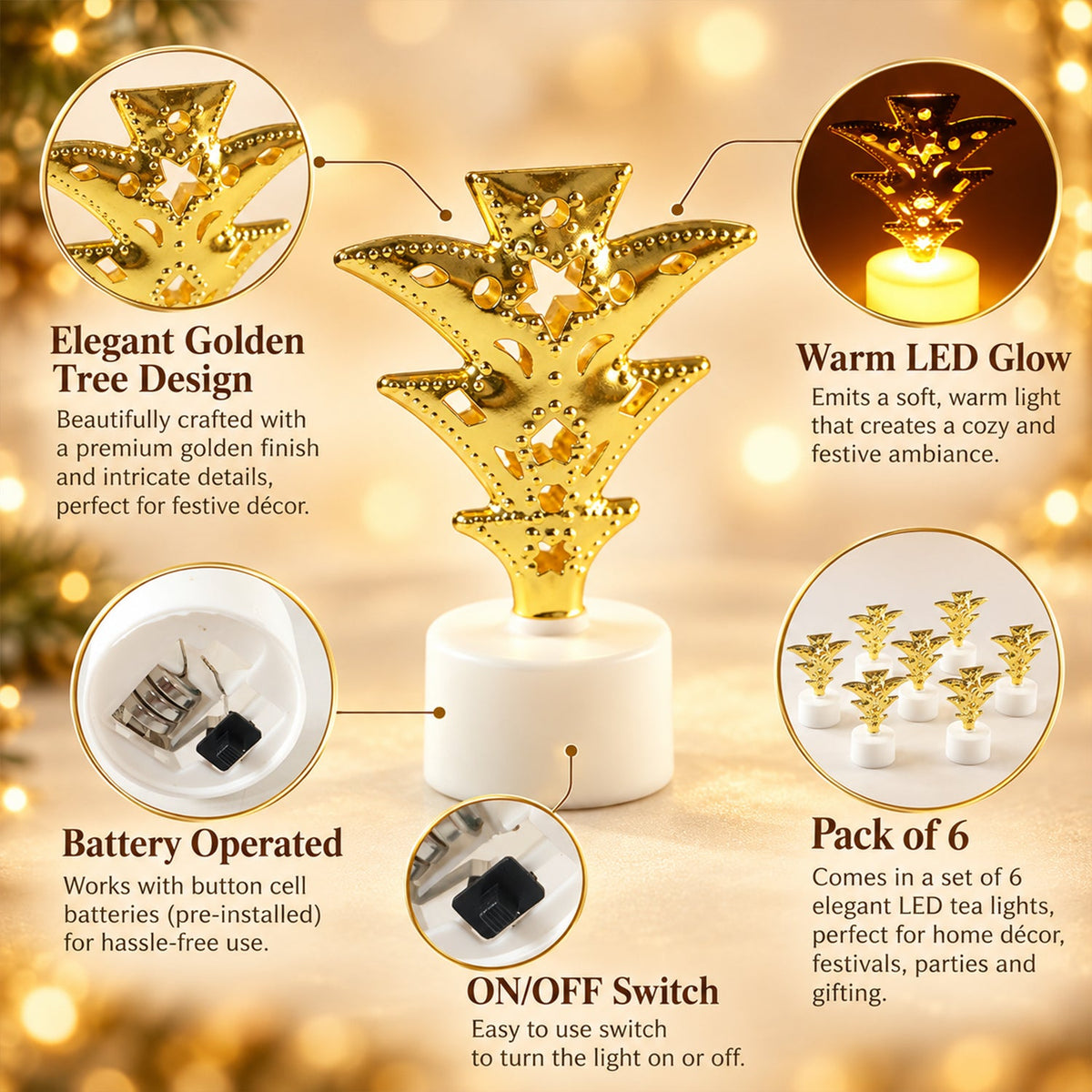 A close-up view of a single golden pineapple LED tealight with intricate details and warm glow.