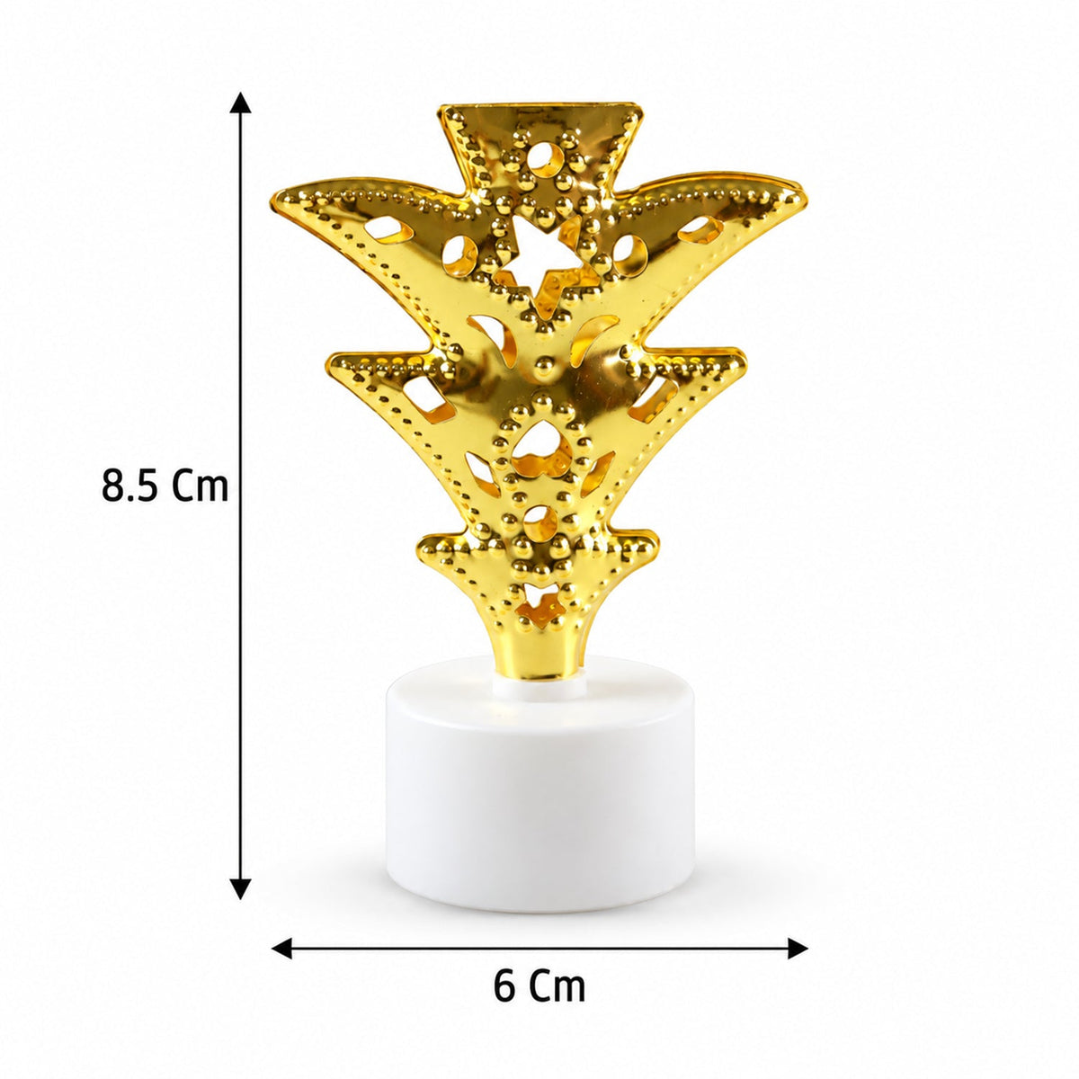 A single golden pineapple LED tealight with dimensions of 8.5 cm height and 6 cm width.
