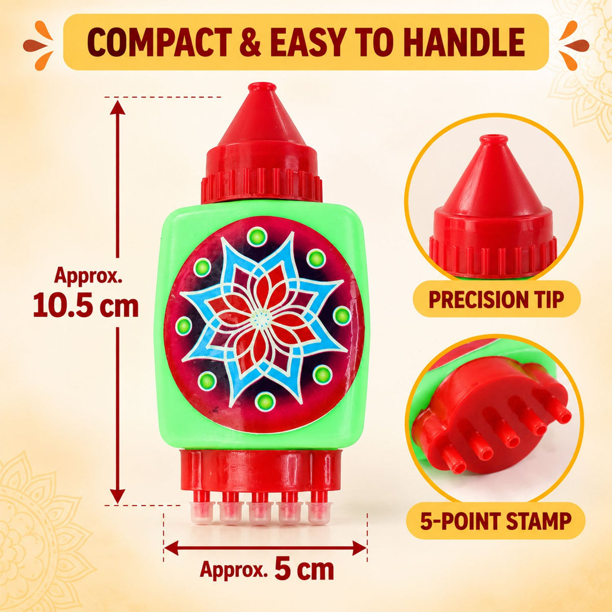 Plastic Rangoli Colour Filling Bottles with Nozzle and Dot Stamp (6 Pc)