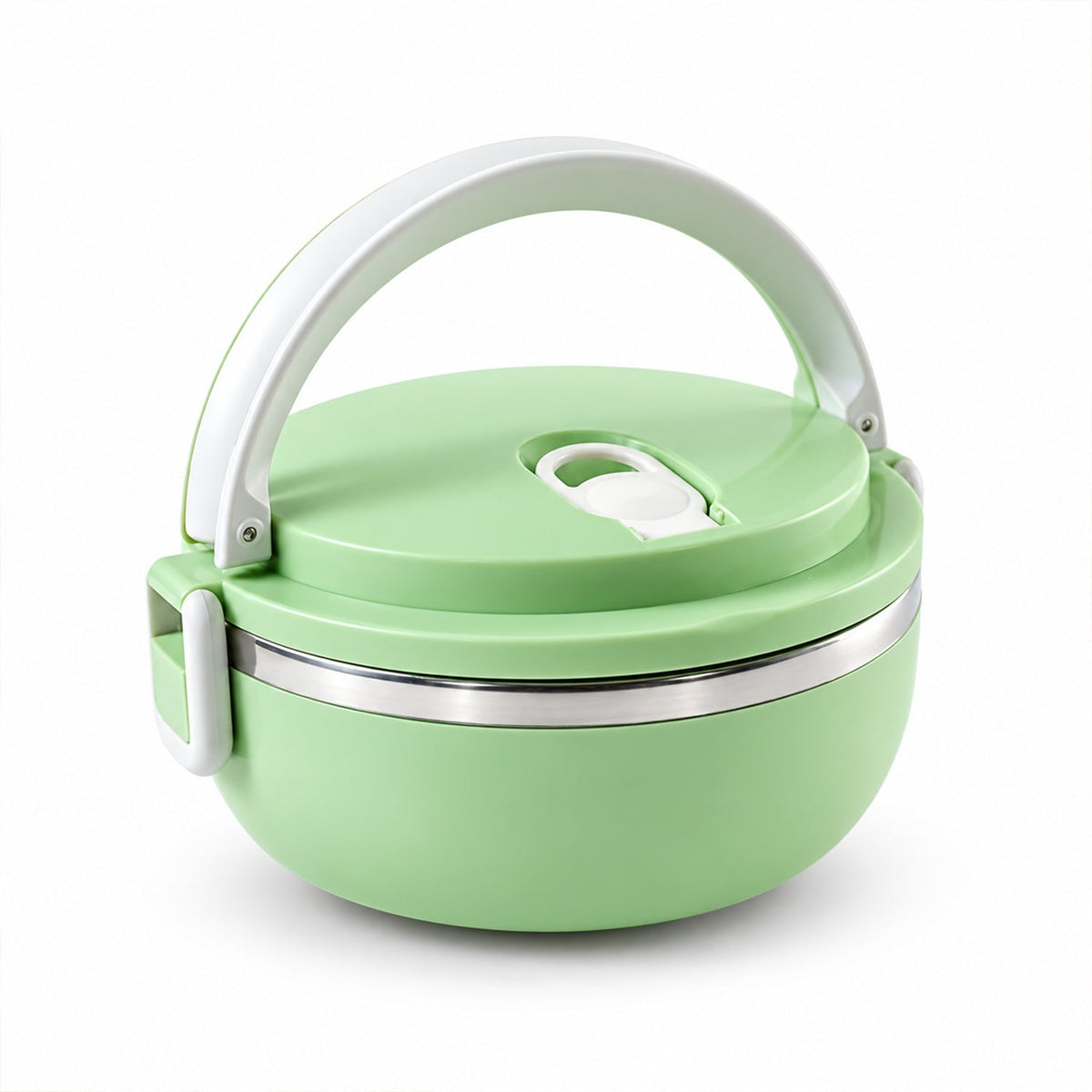 Single layer lunch box with steel inner bowl - white background