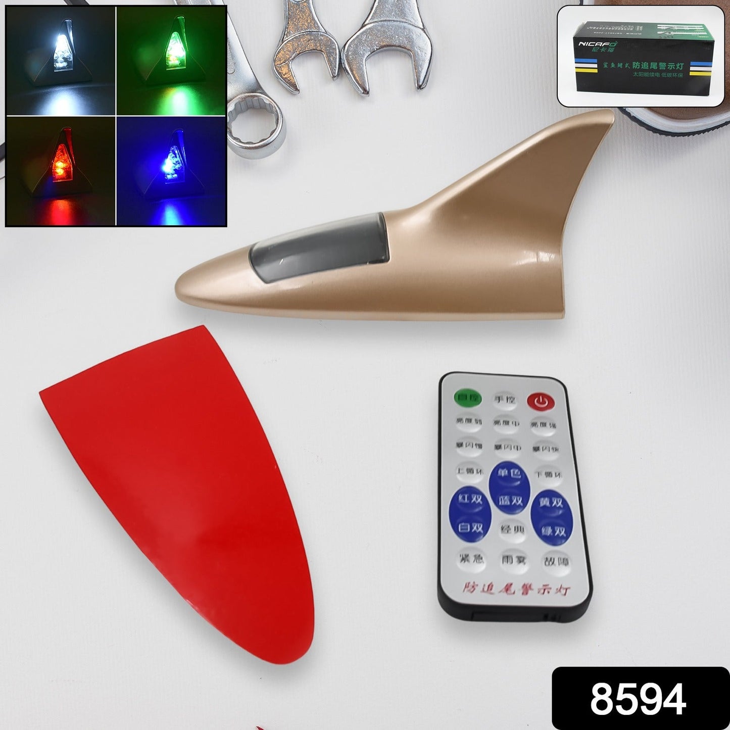 Shark Fin Light With Remote, LED Signal Antenna Solar Shark Fin Car Roof Light Sensor Decoration Flashing Lamps, Solar Powered Radio Signal for Car Lamp Accessories (1 Pc)