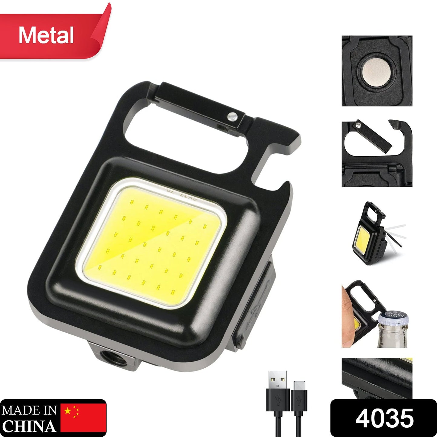 Mini Rechargeable Keychain Flashlight - 4 Light Modes with Folding Bracket & Magnetic Base
