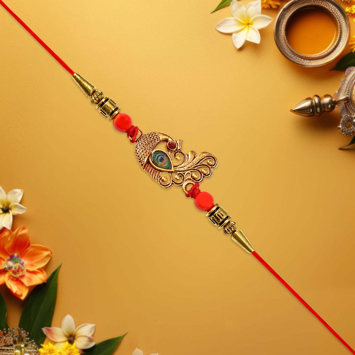 Peacock Rakhi gracefully tied on brother's wrist for Rakshabandhan celebration
