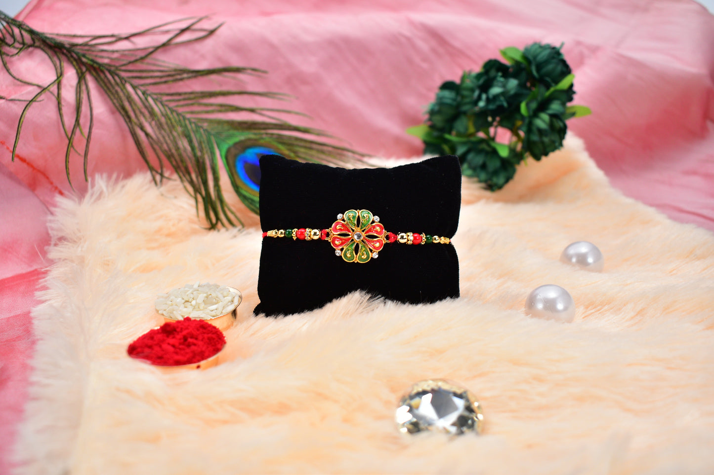 Detailed view of the handcrafted Flower Rakhi, highlighting its premium craftsmanship.