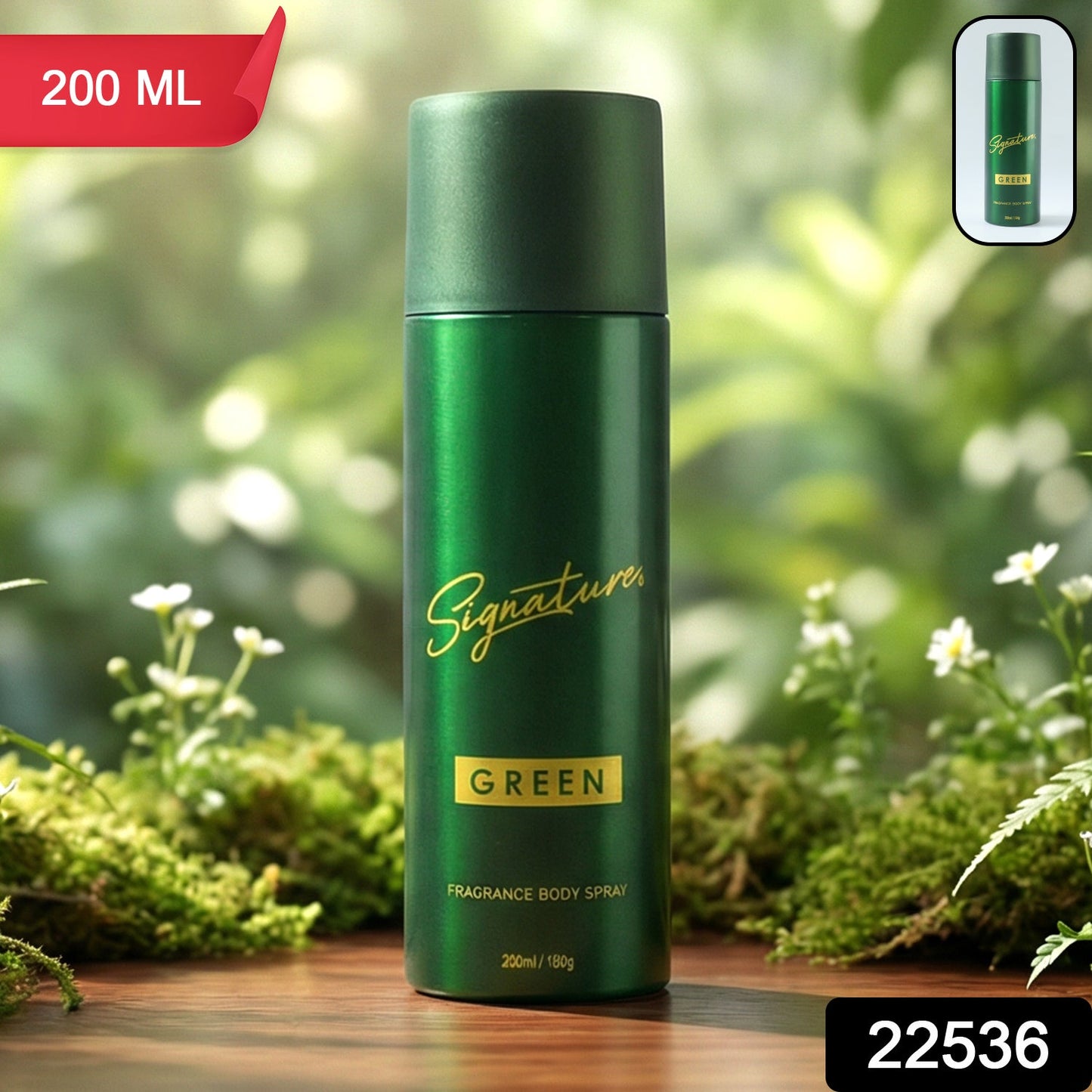 Signature green deodorant spray packaging design
