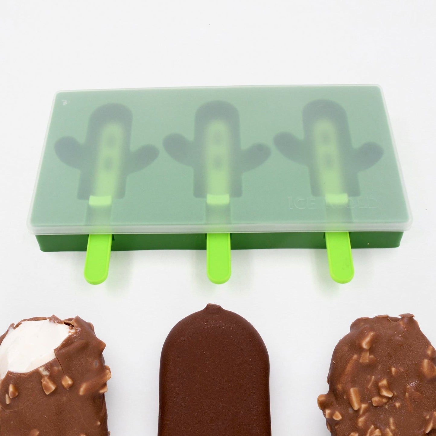 Ice Cream Mould sicle Mold, Cactus Shape Ice Molds Homemade sicle for DIY Ice sicle, 3-Cavity Summer Food Kitchen Tools (1 Pc)