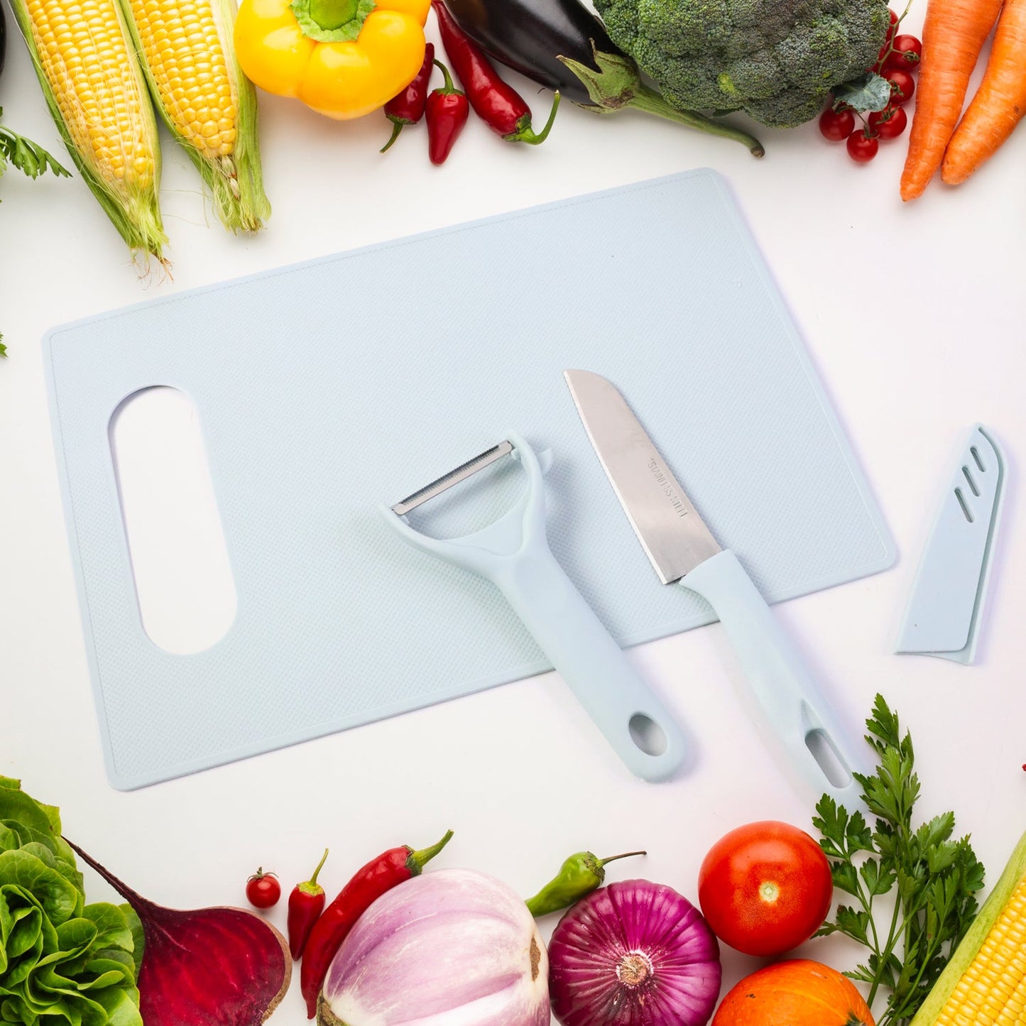 3 in 1 Kitchen Knife & Chopping Board Set (1 Set)