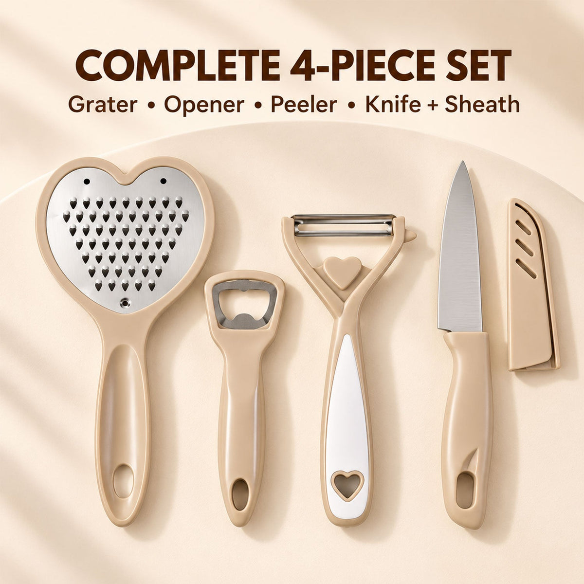 Kitchen Tool Set with Grater Peeler Bottle Opener and Covered Knife (4 In 1)