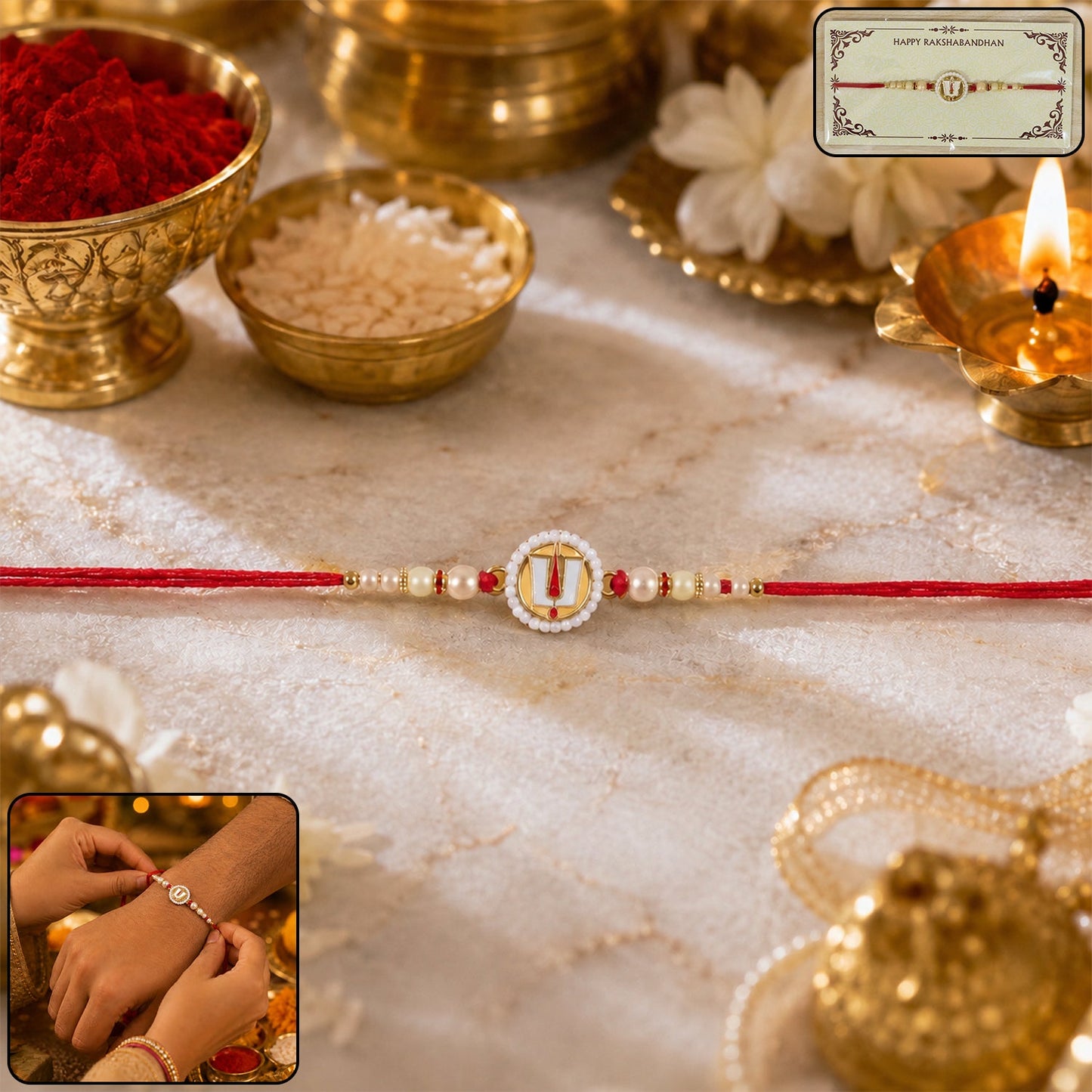 Decorative beads and traditional style on Tirupati Balaji Rakhi