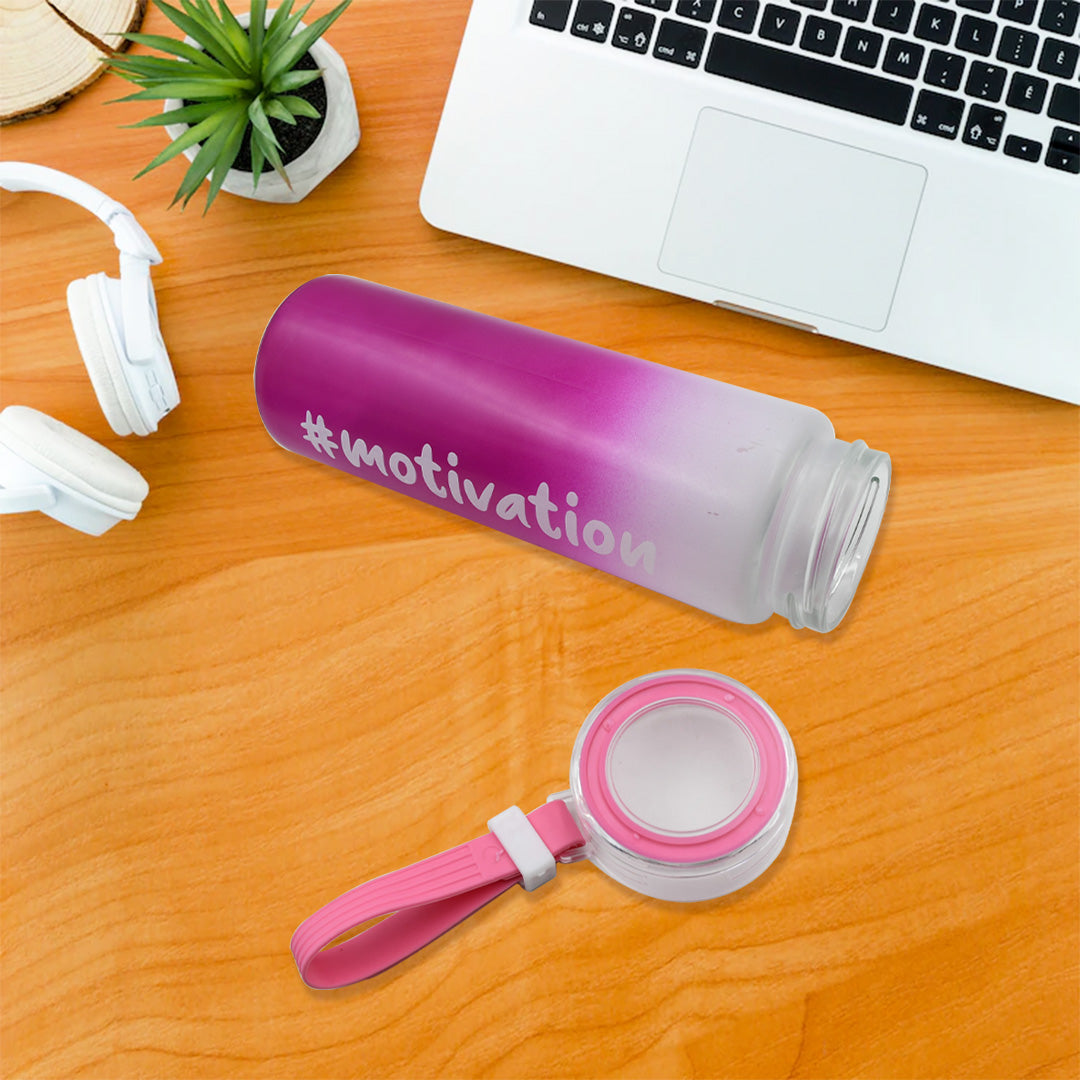 Motivational Glass Water Bottle Colorful potable Water Glass Bottle With Rubber Band, Daily Intake Hourly Water Bottle to Ensure You Drink Enough Water Throughout The Day Reusable Cycling Gym, Workout Fitness Bottle (350 ML)