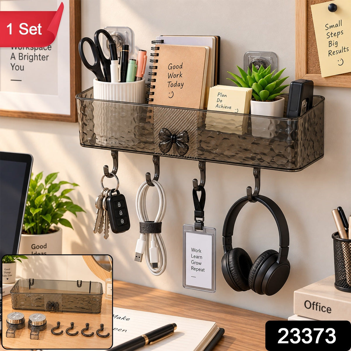 Wall Mounted Storage Shelf with Suction Cups for Office Desk (1 Set)