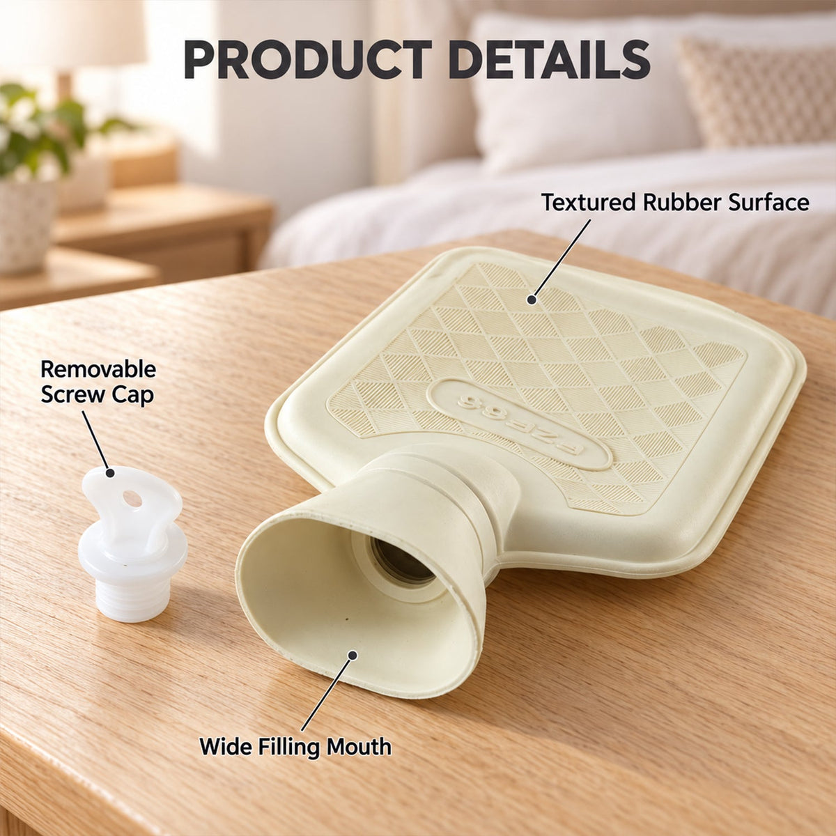 Compact Rubber Hot Water Bag with Textured Surface & Screw Stopper (1 Pc)