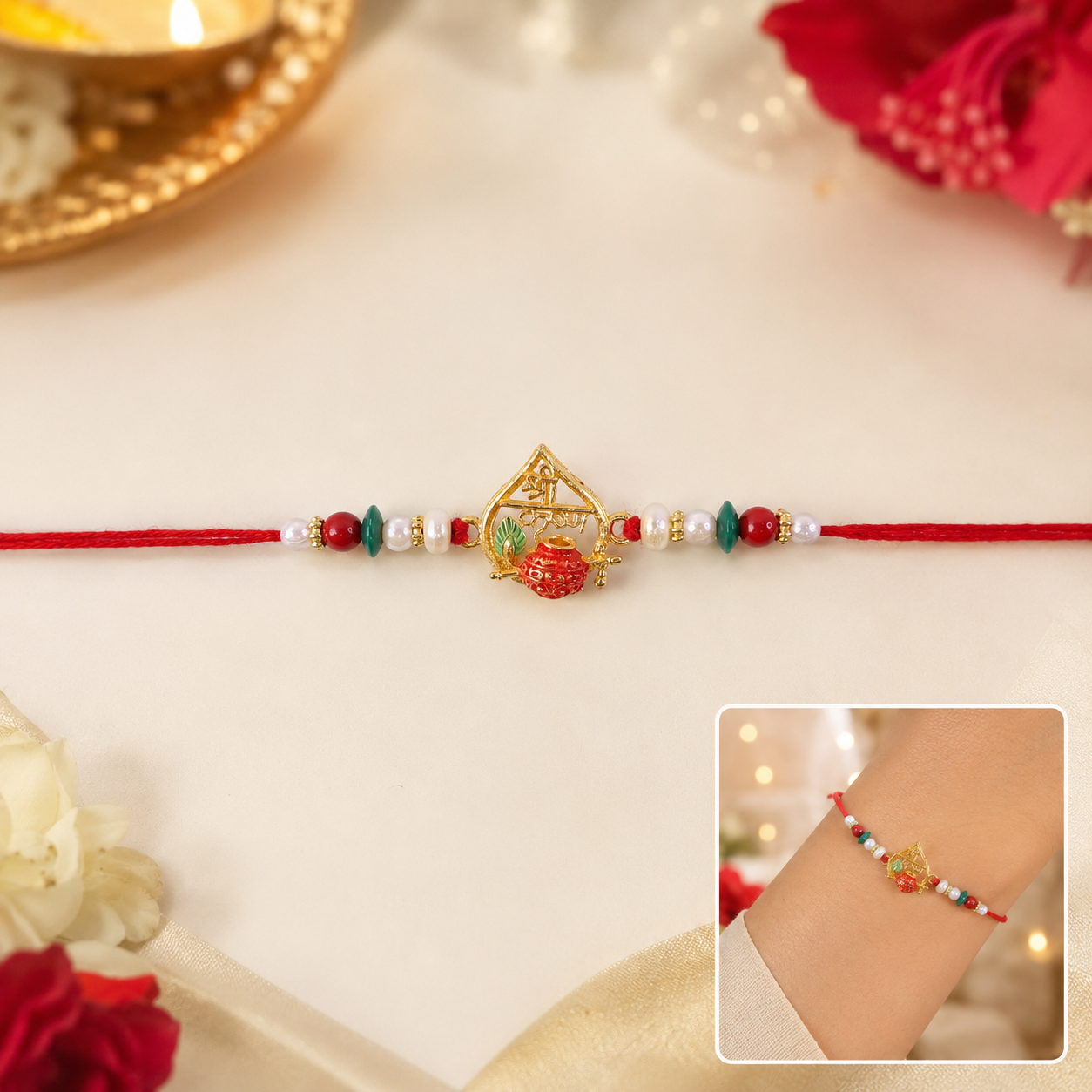 Festive rakhi with attractive center design and lightweight thread for comfortable wear