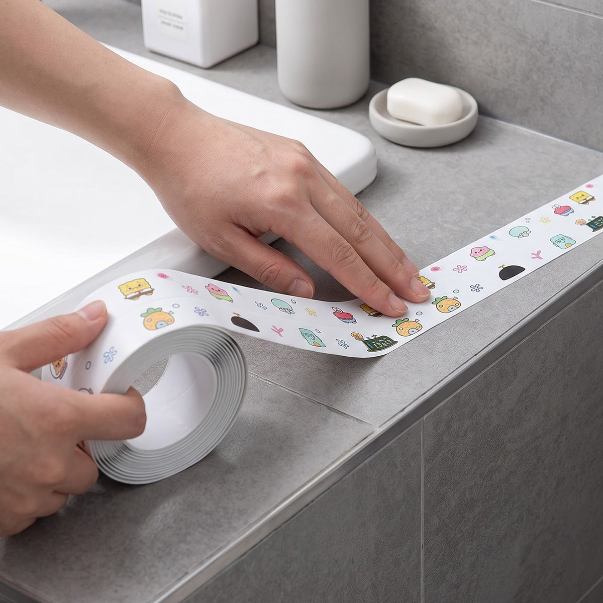 Waterproof sink platform tape usage view