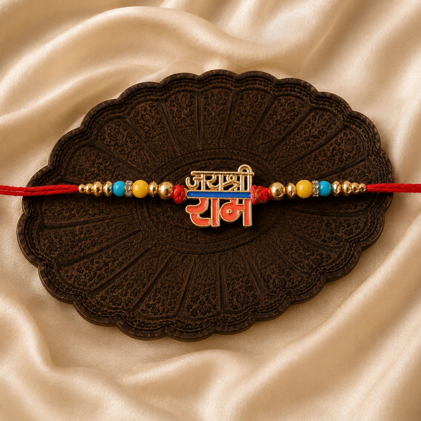 Vibrant Jai Shri Ram Rakhi with festive color beads and comfortable thread