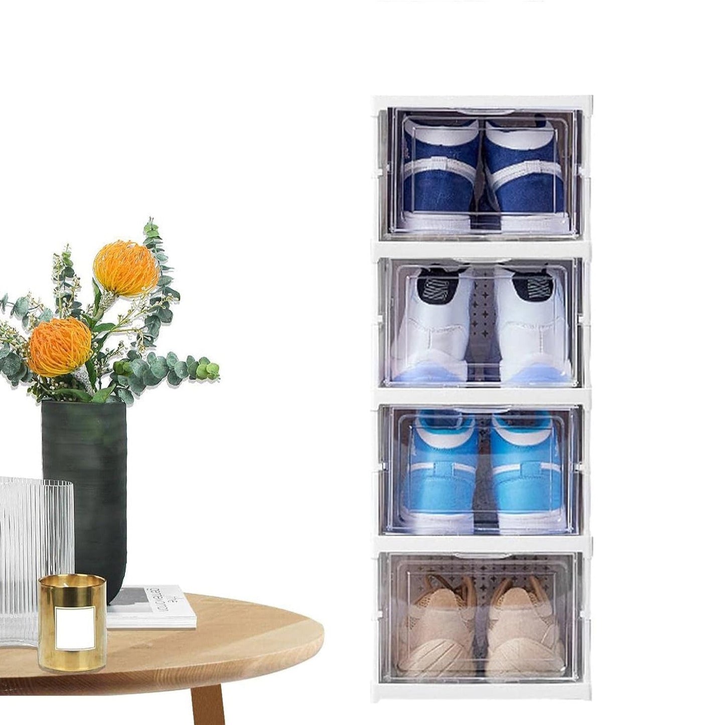 Stackable Multifunctional Storage, for Clothes Foldable Drawer Shelf Basket Utility Cart Rack Storage Organizer Cart for Kitchen, Pantry Closet, Bedroom, Bathroom, Laundry (4 Layer / 1 Pc)