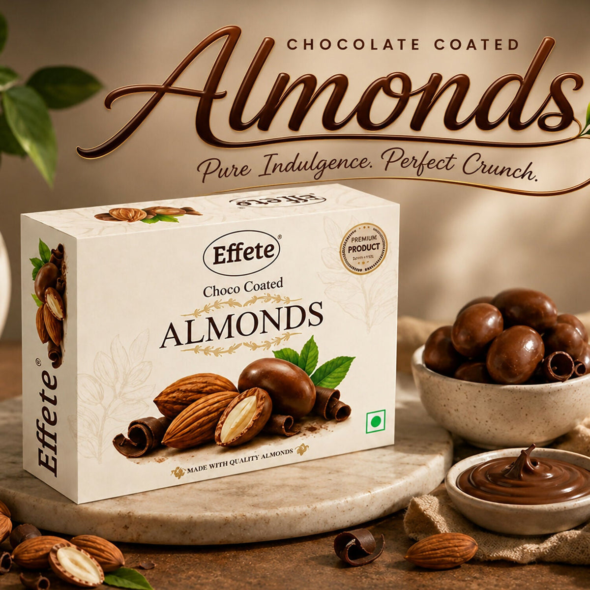 Chocolate coated almonds in a compact 32 gm pack