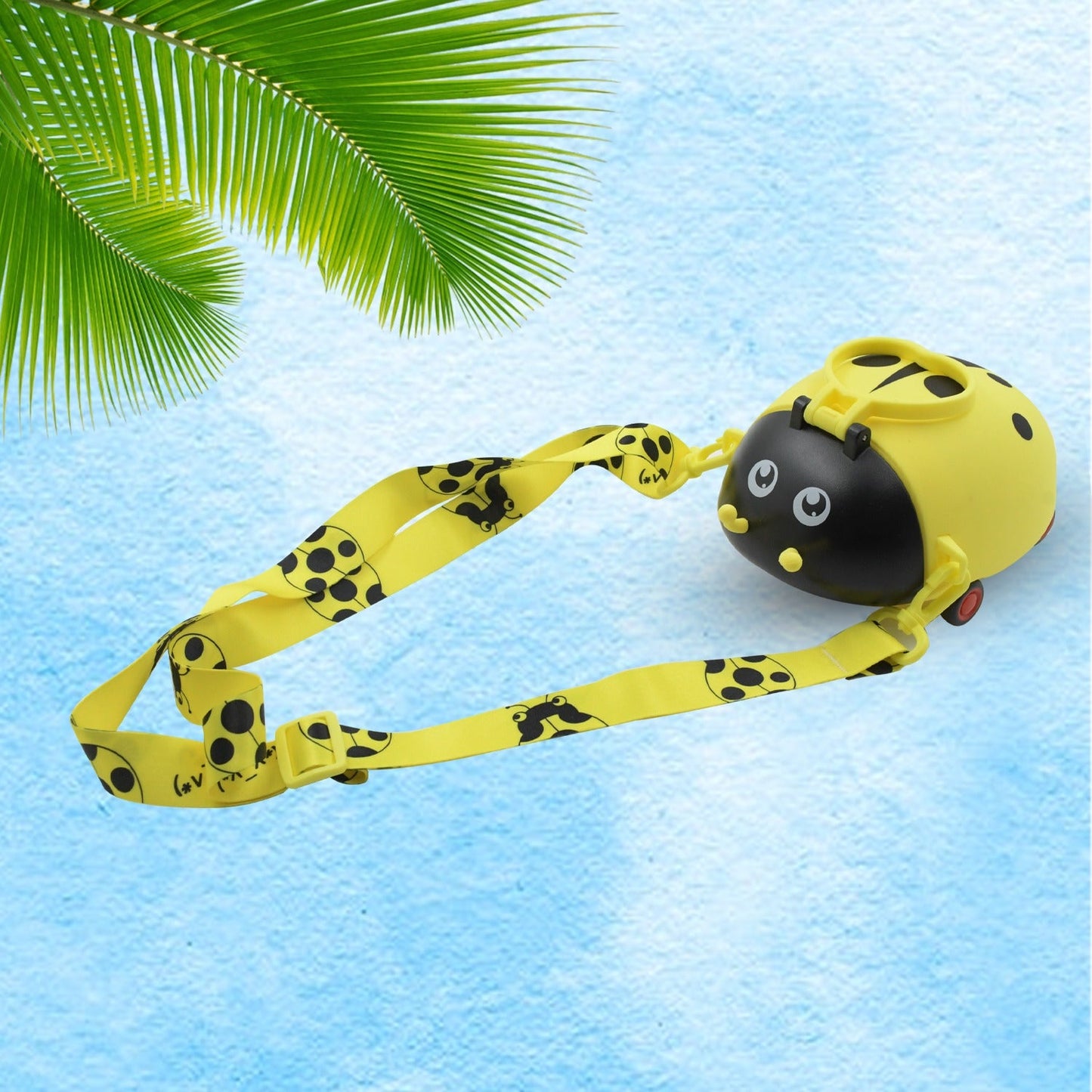 Cute Plastic Bug Shape Water Bottle with adjustable shoulder strap, 4 wheel & Straw, portable drinking cup Water Bottle For Kids | Water Bottle | Return Gift For Kids | Water Bottle With Straw | School Kinds Water Bottle (1 Pc)