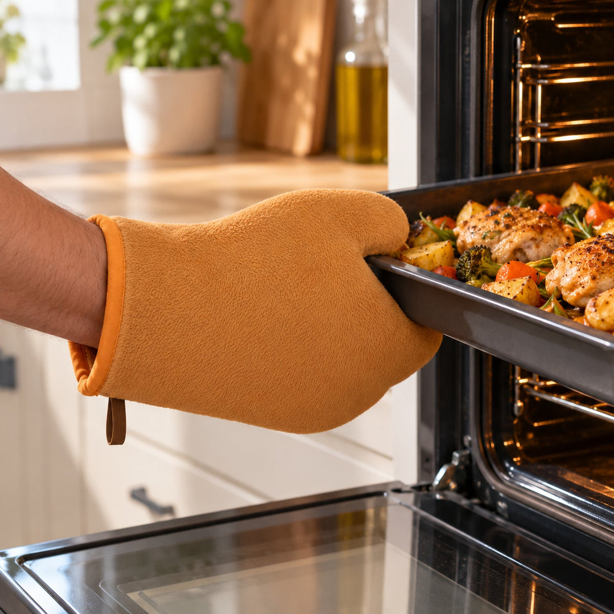 Reusable Kitchen Oven Mitt with Thumb Grip & Hanging Loop for Baking (1 Pc)