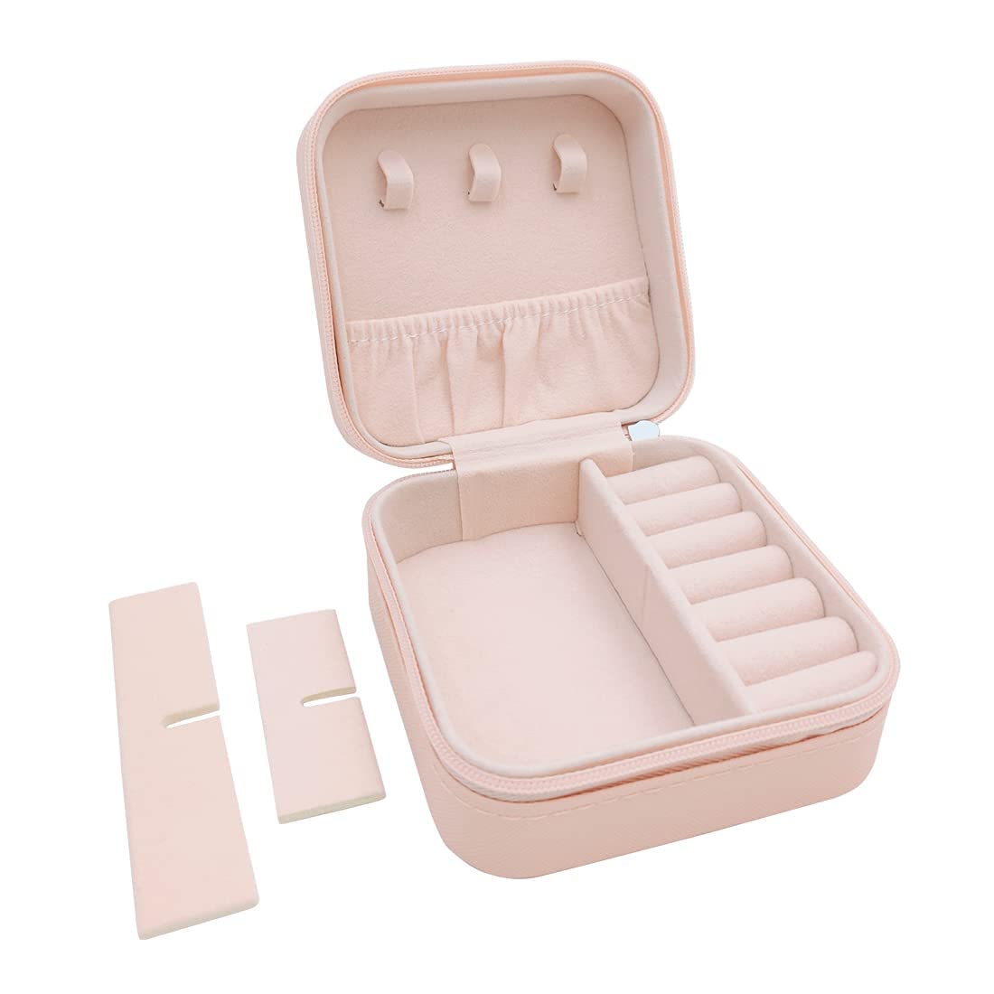 DeoDap Premium Velvet Travel Jewelry Organizer Box (Blush Pink) - main product shot