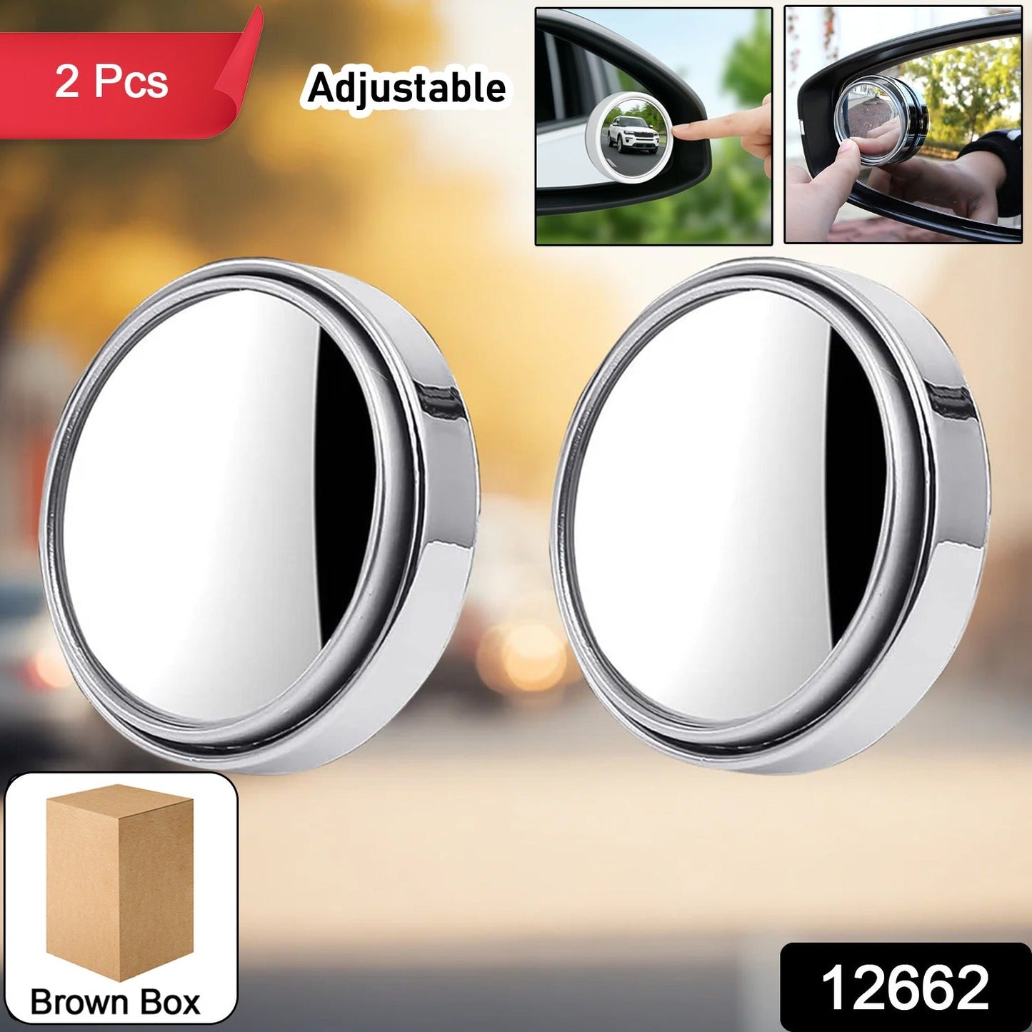 Car Silver Round Blind Spot adjustable Mirror 2 Pc