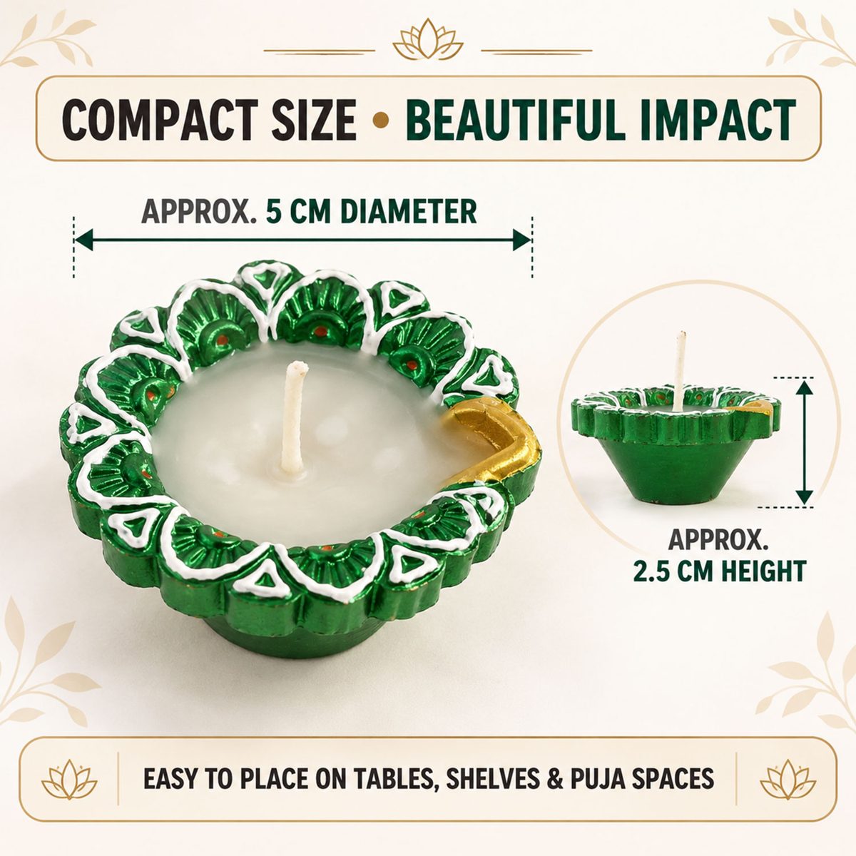 Decorative Flower-Shaped Clay Wax Diyas in Blue & Green (4 Pc)