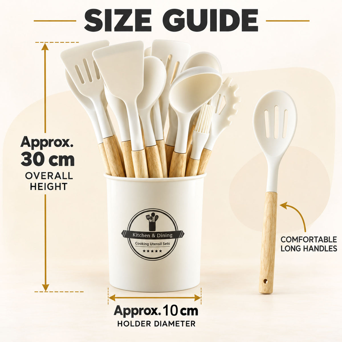 Silicone Kitchen Utensil Set with Wooden Handles and Storage Holder (12 Pc)