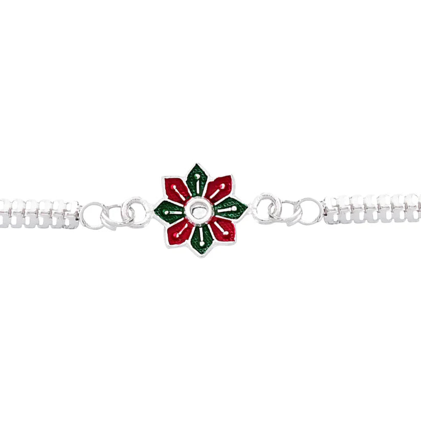 Silver Floral Rakhi Bracelet – Elegant Sibling Bond Symbol For Raksha bandhan
