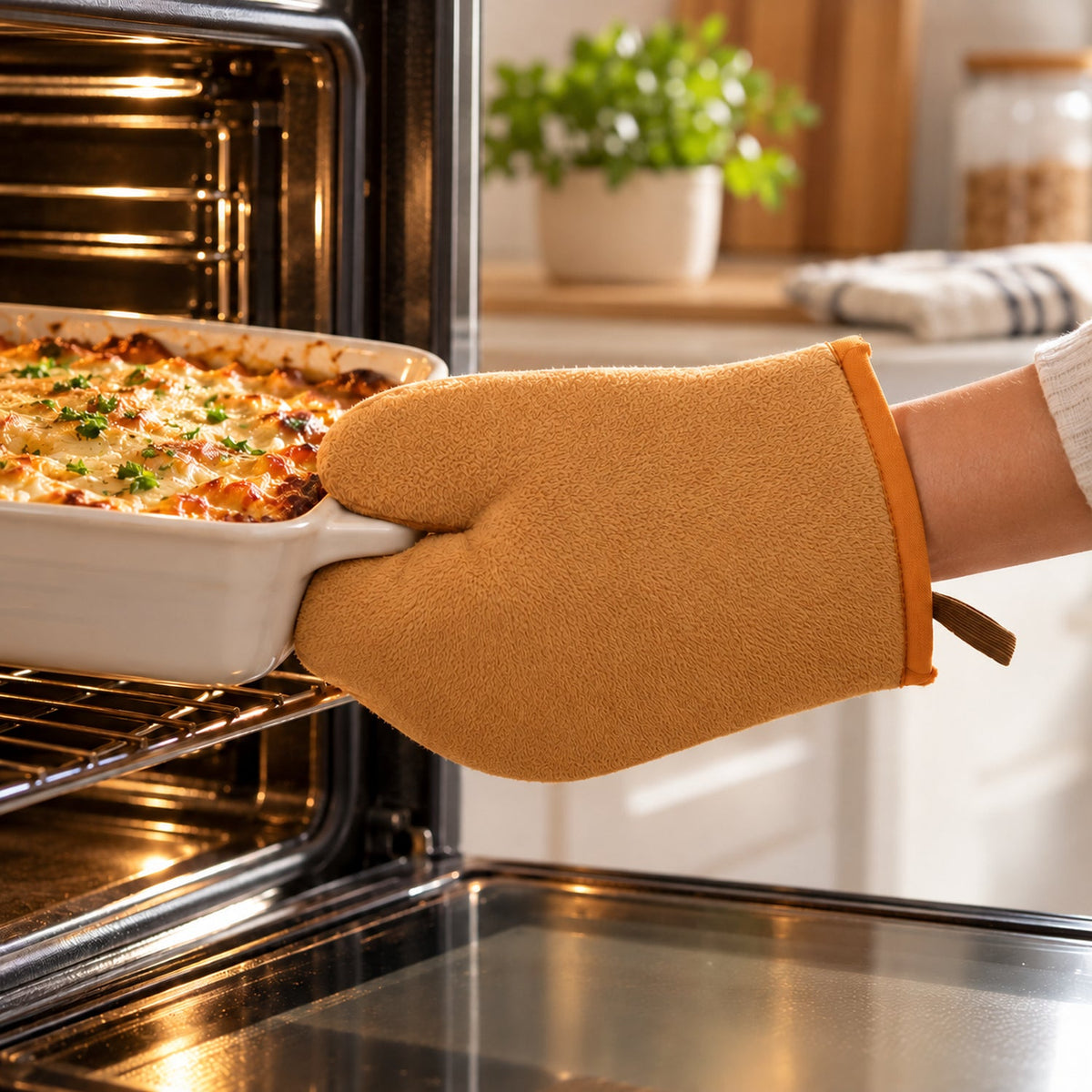 Reusable Kitchen Oven Mitt with Thumb Grip & Hanging Loop for Baking (1 Pc)