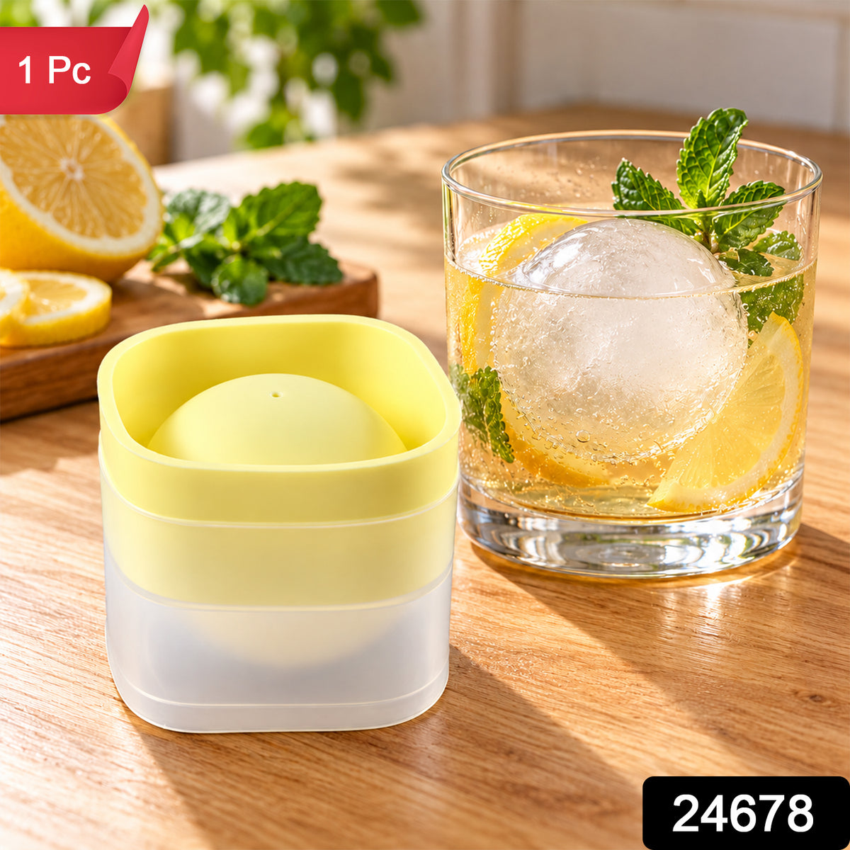 Silicone Ice Ball Mold with Removable Lid for Round Drink Ice Cubes (1 Pc)