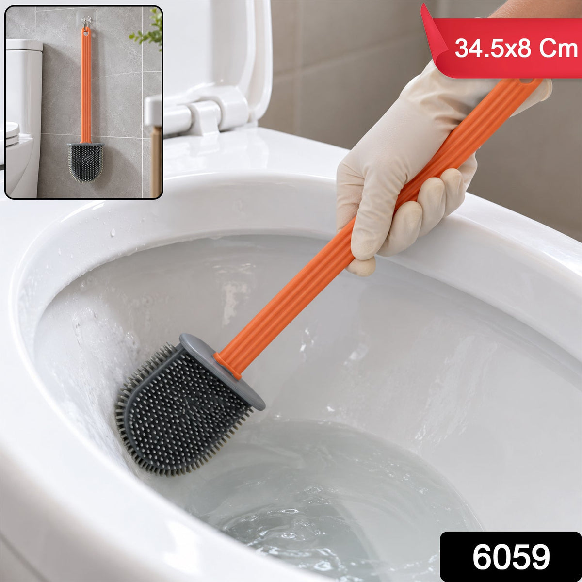 Flat head toilet cleaning brush with long handle and wall hook sku