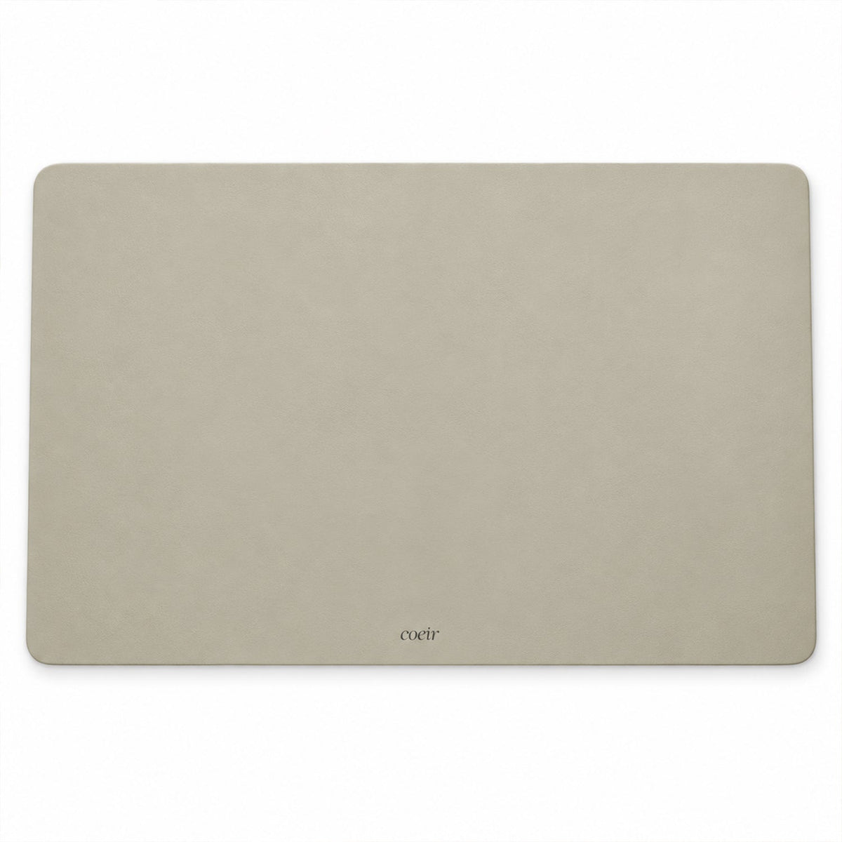A plain light beige rectangular floor mat with rounded edges on a white background.