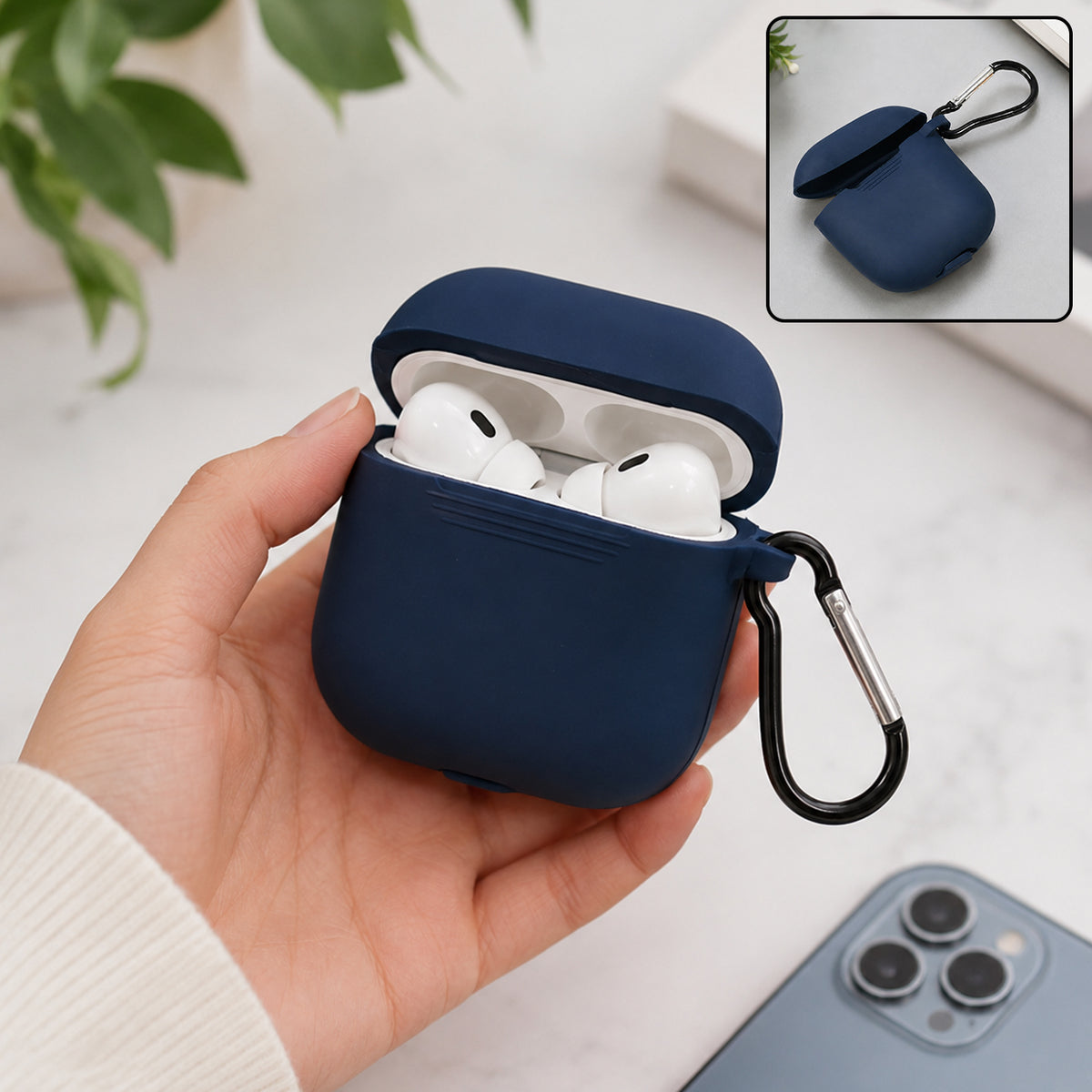 Silicone Shockproof Protection Wireless Headphones Carrying Box Cover with Metal Keychain