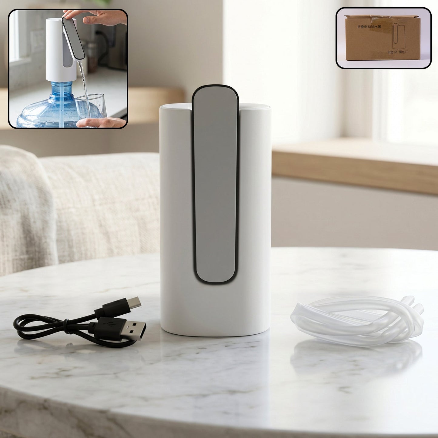 Foldable electric water dispenser pump on bottle