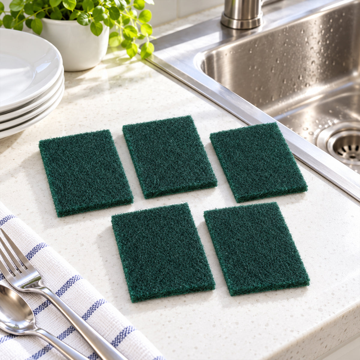 Scrub Sponge Pads – Aqua Green, Pack of 5 for Home | Velvet Wipe