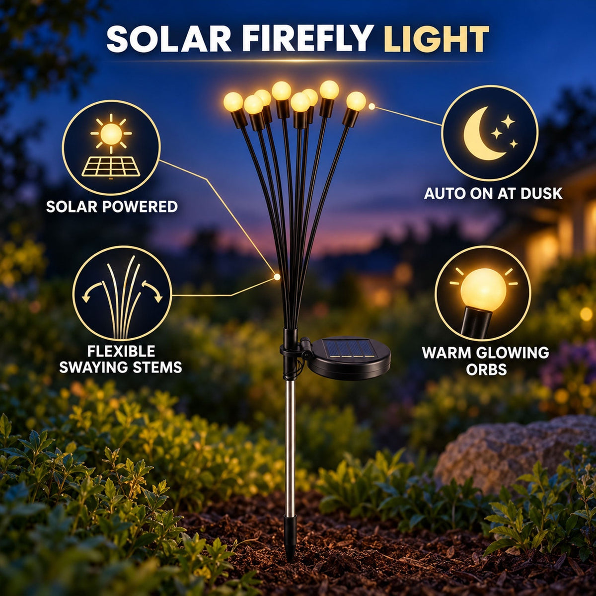 Eight Head Solar Stake Light