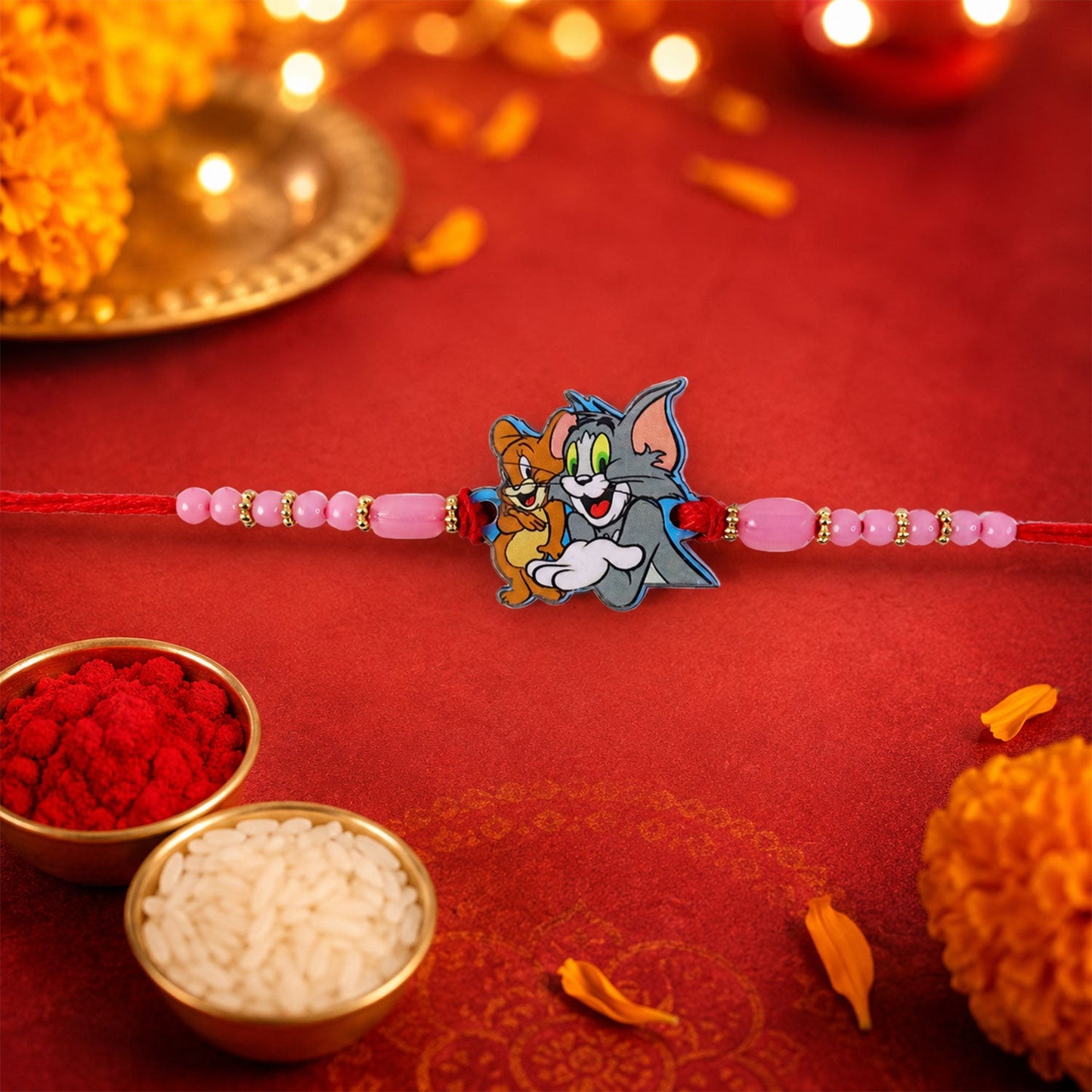 Stylish and traditional kids Rakhi with beads and eye-catching centerpiece