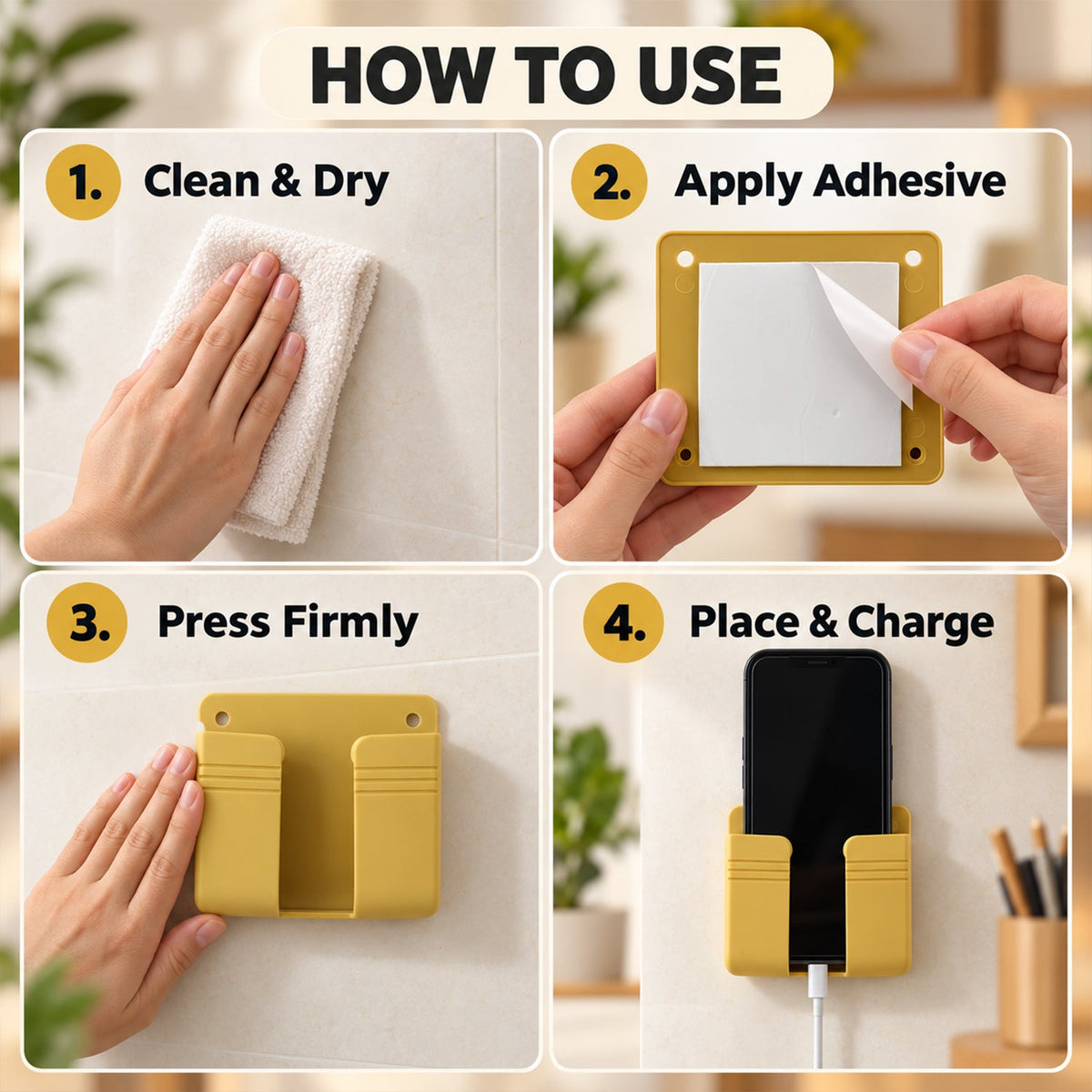 Adhesive Wall Mobile Phone Holder Stand with Charging Cable Opening (1 Pc)
