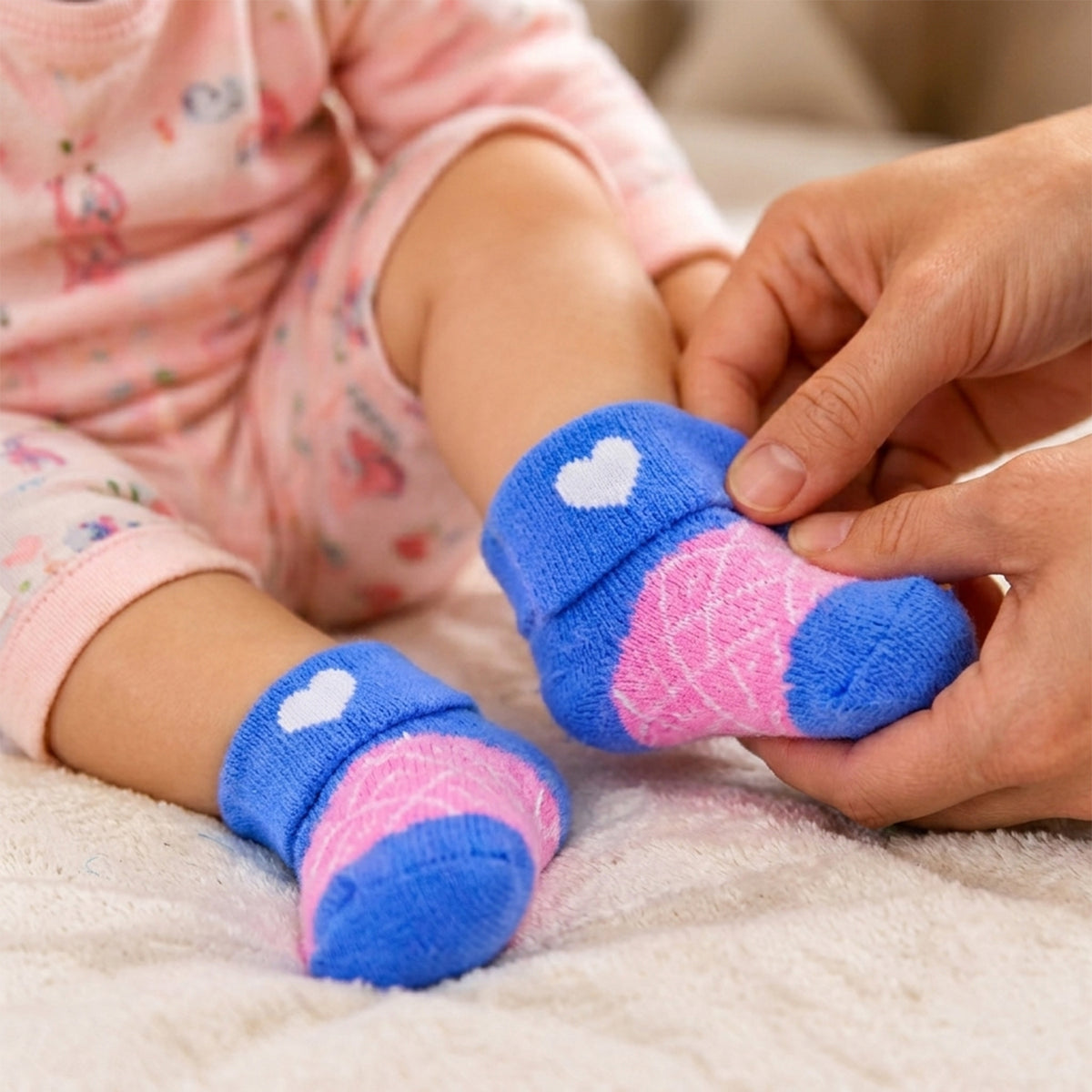 Soft Warm Baby Socks with Heart Design and Folded Cuffs (12 Pairs)